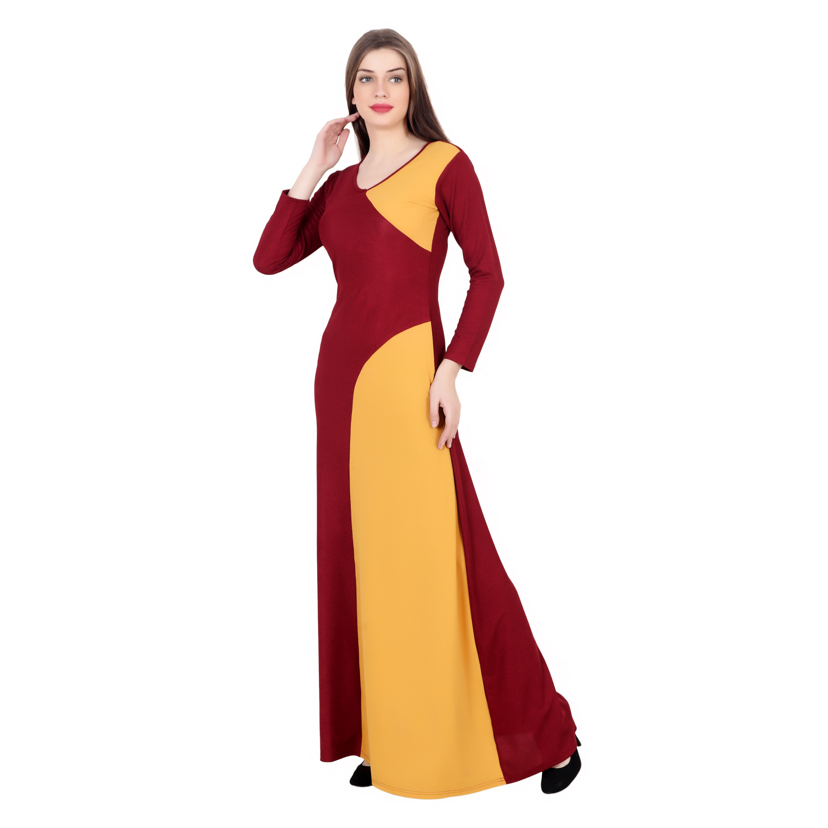 MUSTARD/MAROON CUT OUT MAXI DRESS